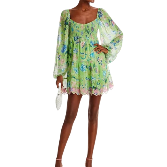 HEMANT AND NANDITA Rhea Long Sleeve Mini Dress Green - Picture 8 of 8